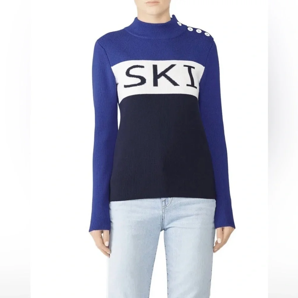 Tory Burch Sport Merino Wool Blue Colorblock Ski Sweater Women’s Size XL Outdoor - Picture 7 of 8
